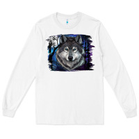 White Wolf And Full Moon Long Sleeve Tee - RanaPortraitStore
