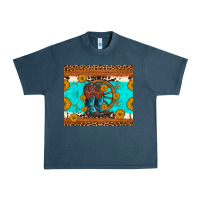 Midnight Navy cowboy boots and sunflowers turquoise leopard background Urban Heavy Tee - Artiststas
