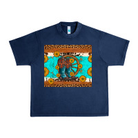 Navy cowboy boots and sunflowers turquoise leopard background Urban Heavy Tee - Artiststas