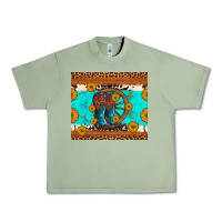 Oil Green cowboy boots and sunflowers turquoise leopard background Urban Heavy Tee - Artiststas