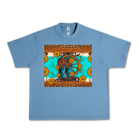 Pebble Blue cowboy boots and sunflowers turquoise leopard background Urban Heavy Tee - Artiststas