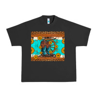 Pigment Black cowboy boots and sunflowers turquoise leopard background Urban Heavy Tee - Artiststas