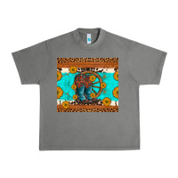 Tornado cowboy boots and sunflowers turquoise leopard background Urban Heavy Tee - Artiststas