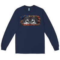 Navy Wolf eyes american flag Long Sleeve Tee - RanaPortraitStore