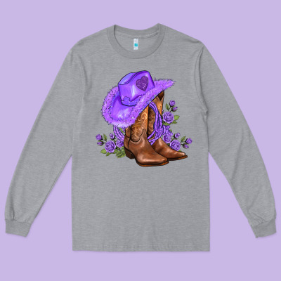 Purple Cowgirl  And Roses Long Sleeve Tee Designed By Adodesignshop
