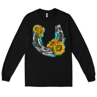 Black horseshoe cowhide and sunflowers Long Sleeve Tee - texasbilliewilder
