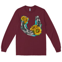 Burgundy horseshoe cowhide and sunflowers Long Sleeve Tee - texasbilliewilder