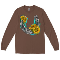Chestnut horseshoe cowhide and sunflowers Long Sleeve Tee - texasbilliewilder