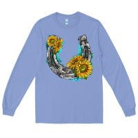 Colony Blue horseshoe cowhide and sunflowers Long Sleeve Tee - texasbilliewilder