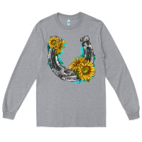 Heather Grey horseshoe cowhide and sunflowers Long Sleeve Tee - texasbilliewilder
