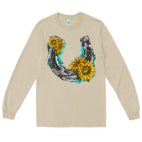 Mushroom horseshoe cowhide and sunflowers Long Sleeve Tee - texasbilliewilder