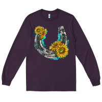 Plum horseshoe cowhide and sunflowers Long Sleeve Tee - texasbilliewilder