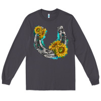 Smoke horseshoe cowhide and sunflowers Long Sleeve Tee - texasbilliewilder