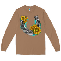 Toasted Coconut horseshoe cowhide and sunflowers Long Sleeve Tee - texasbilliewilder
