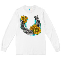 White horseshoe cowhide and sunflowers Long Sleeve Tee - texasbilliewilder