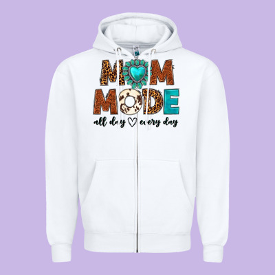 Mom Mode All Day Every Day Zipper Hoodie Designed By Texasbilliewilder
