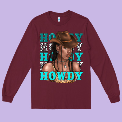 Long Sleeve Tee howdy howdy black girl