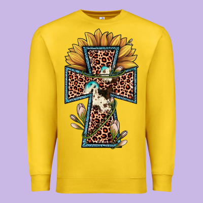 Leopard Cross  Sunflower Premium Sweatshirt Designed By Jahusdesignshop
