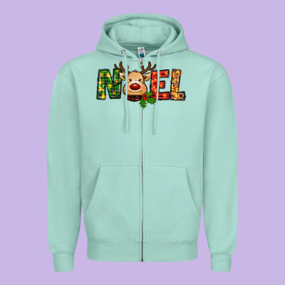 Reindeer Noel Christmas Zipper Hoodie Designed By Ranaportraitstore