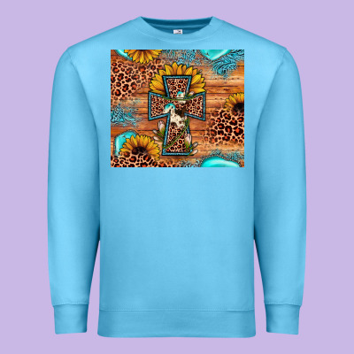 Leopard Cross Sunflower Premium Sweatshirt Designed By Jahusdesignshop