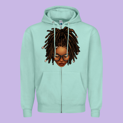 Afro Locs Messy Bun Zipper Hoodie Designed By Texasbilliewilder