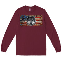 Wolf With American Flag And Leopard Long Sleeve Tee | Teevron
