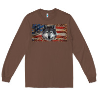 Chestnut Wolf with american flag and leopard Long Sleeve Tee - RanaPortraitStore