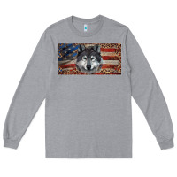 Heather Grey Wolf with american flag and leopard Long Sleeve Tee - RanaPortraitStore