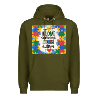 Army Green ı love someone with autism Premium Hoodie - MaliasSmallBusiness