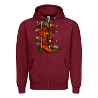 Burgundy christmas western boots with lights Zipper Hoodie - RanaPortraitStore