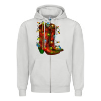 Dove Grey christmas western boots with lights Zipper Hoodie - RanaPortraitStore
