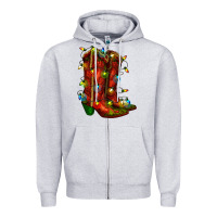 Heather Grey christmas western boots with lights Zipper Hoodie - RanaPortraitStore