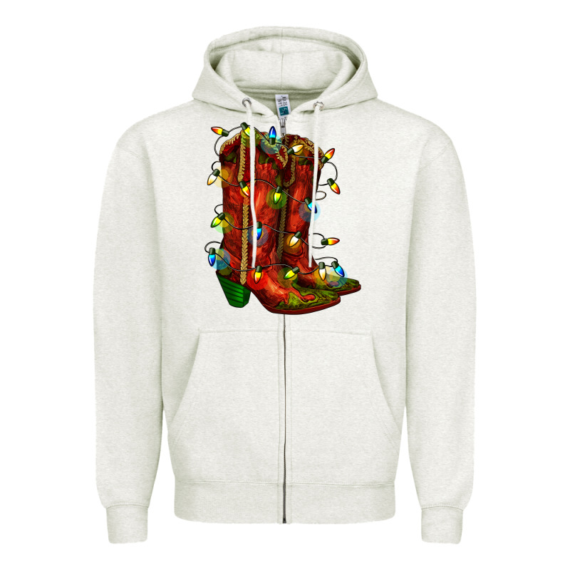 Christmas Western Boots With Lights Zipper Hoodie by RanaPortraitStore | Teevron