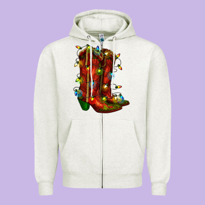 Christmas Western Boots With Lights Zipper Hoodie Designed By Ranaportraitstore