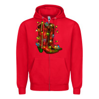 Red christmas western boots with lights Zipper Hoodie - RanaPortraitStore