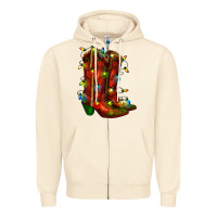 Sandshell christmas western boots with lights Zipper Hoodie - RanaPortraitStore