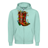 Seafoam christmas western boots with lights Zipper Hoodie - RanaPortraitStore