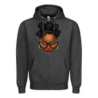 Charcoal Heather afro woman with bantu knots Zipper Hoodie - texasbilliewilder