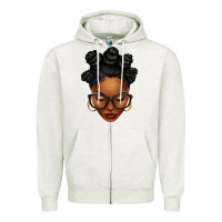Oatmeal Heather afro woman with bantu knots Zipper Hoodie - texasbilliewilder