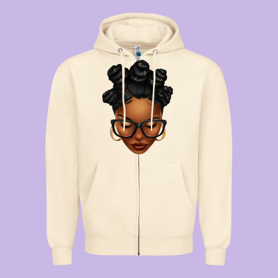 Afro Woman With Bantu Knots Zipper Hoodie Designed By Texasbilliewilder