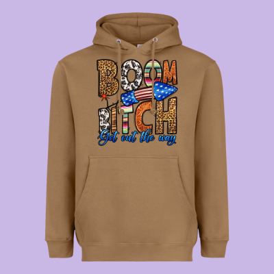 Boom Bitch Get Out The Way Heavyweight Hoodie Designed By Hra Design Shop