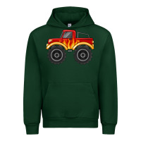 Forest Green monster truck with flames Urban Hoodie - MaliasSmallBusiness