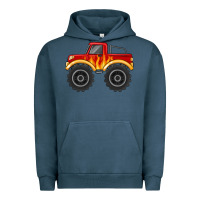 Pigment Midnight Navy monster truck with flames Urban Hoodie - MaliasSmallBusiness