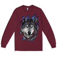 Burgundy Wolf scratch mark Long Sleeve Tee - RanaPortraitStore