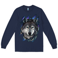 Navy Wolf scratch mark Long Sleeve Tee - RanaPortraitStore