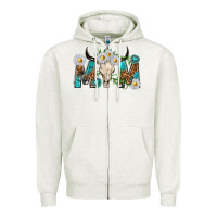 Oatmeal Heather mom with bull skull Zipper Hoodie - texasbilliewilder