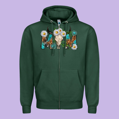Mom With Bull Skull Zipper Hoodie Designed By Texasbilliewilder