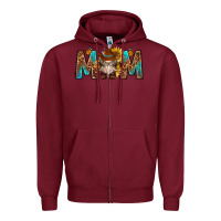 Burgundy mom with bull skull Zipper Hoodie - texasbilliewilder