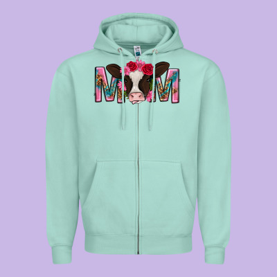 Mom With Cow Mothers Day Zipper Hoodie Designed By Texasbilliewilder