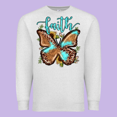 Faith Leopard Butterfly Premium Sweatshirt Designed By Jahusdesignshop